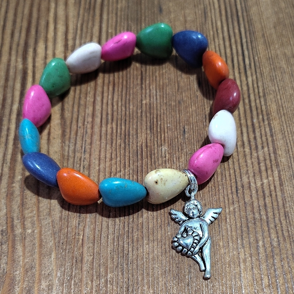 Hearts and Cupid Ladies Stretchy Bracelet,  Handmade Ladies Bracelet
